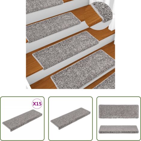 Tappetini antiscivolo -  Tappetini per scale 15 pz 65x21x4 cm Grigio Bordo rettangolare