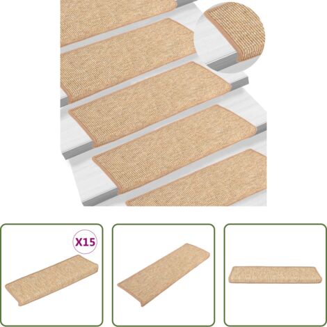 Tappetini antiscivolo -  Tappetini per scale 15 pz 65x21x4 cm Marrone chiaro Bordo rettangolare