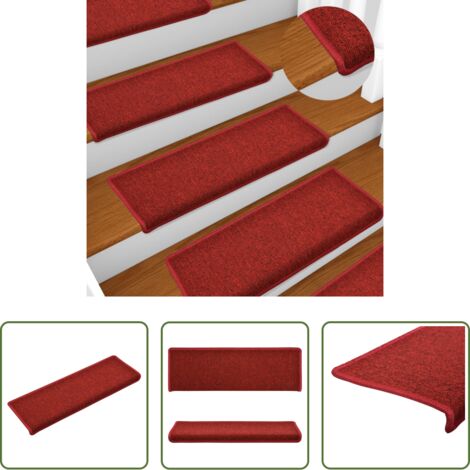 Tappetini antiscivolo -  Tappetini per scale 15 pz 65x21x4 cm Rossi rettangolare