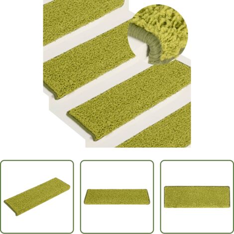 Tappetini antiscivolo -  Tappetini per scale 15 pz 65x21x4 cm Verde Bordo rettangolare