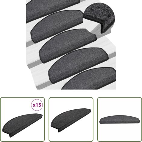 Tappetini antiscivolo -  Tappetini per scale 15 pz 65x24x4 cm Antracite Semicircolari Grandi