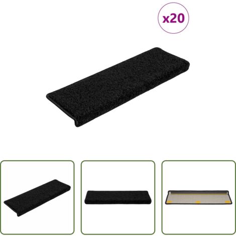Tappetini antiscivolo -  Tappetini per scale 20 pz 65x21x4 cm Nero Bordo rettangolare