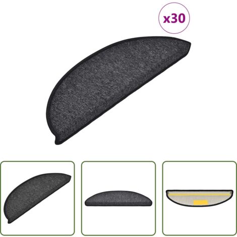 Tappetini antiscivolo -  Tappetini per scale 30 pz 56x17x3 cm Antracite Semicircolari