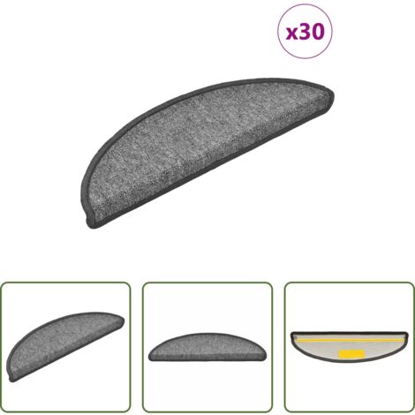 Tappetini antiscivolo -  Tappetini per scale 30 pz 56x17x3 cm Grigio scuro Semicircolari