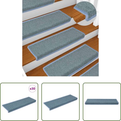 Tappetini antiscivolo -  Tappetini per scale 30 pz 65x21x4 cm Blu mare con bordo rettangolare