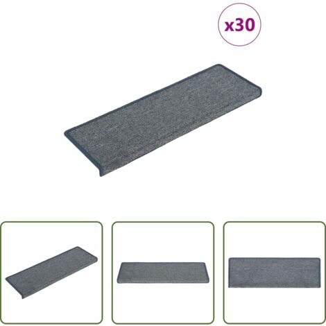 Tappetini antiscivolo -  Tappetini per scale 30 pz 65x21x4 cm Grigio chiaro e blu con bordo rettangolare