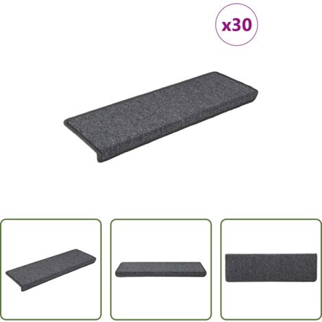 Tappetini antiscivolo -  Tappetini per scale 30 pz 65x21x4 cm Grigio scuro Bordo rettangolare