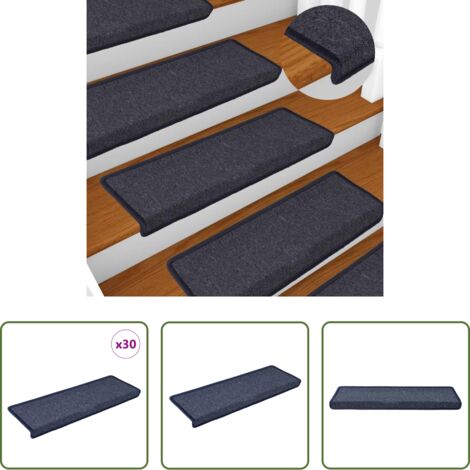 Tappetini antiscivolo -  Tappetini per scale 30 pz 65x21x4 cm Grigio scuro e blu con bordo rettangolare