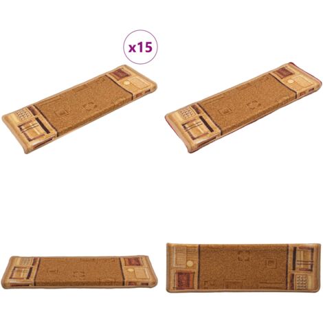 Tappetini Autoadesivi per Scale 15 pz 65x21x4 cm Beige - Tappeti antiscivolo - Tappeti per gradini