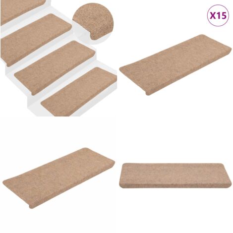 Tappetini Autoadesivi per Scale 15 pz 65x24,5x3,5 cm Beige - Tappetini autoadesivi - Tappetini per scale in feltro