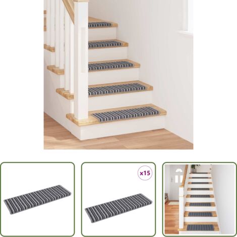 Tappetini autoadesivi -  Tappetini per scale autoadesivi 15 pcs Grigio 65 x 21 x 4 cm