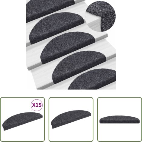 Tappetini autoadesivi -  Tappetini per scale autoadesivi 15 pz 65x21x4 cm Grigio scuro Semicircolari Grandi