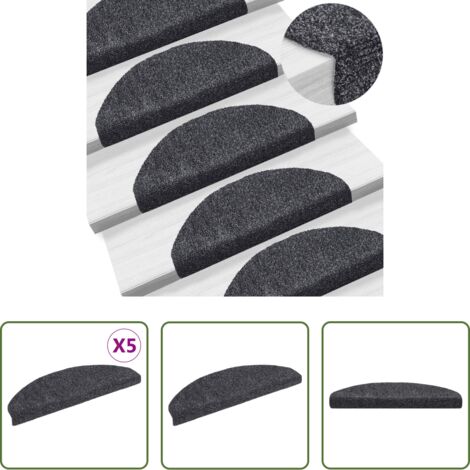 Tappetini autoadesivi -  Tappetini per scale autoadesivi 5 pz 65x21x4 cm Grigio scuro Semicircolari Grandi