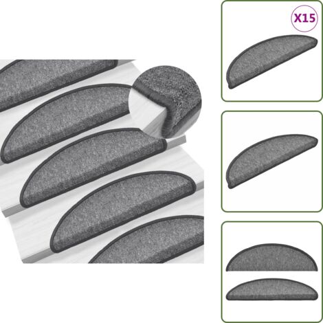 Tappetini in polipropilene - vidaXL Tappetini per scale 15 pz 56x17x3 cm Grigio scuro Semicircolari - Tappetini per scale lavabili