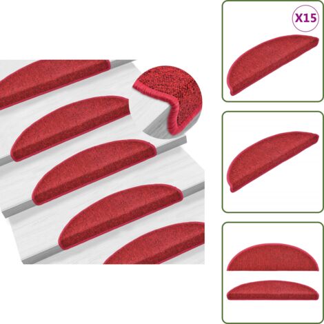 Tappetini in polipropilene - vidaXL Tappetini per scale 15 pz 56x17x3 cm Rossi semicircolari -