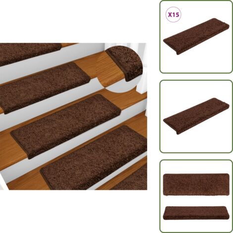 Tappetini in polipropilene - vidaXL Tappetini per scale 15 pz 65x21x4 cm Marrone Bordo rettangolare - Tappetini per scale lavabili