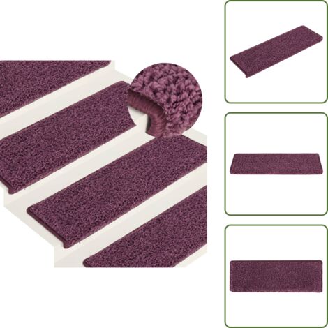 Tappetini in polipropilene - vidaXL Tappetini per scale 15 pz 65x21x4 cm Viola scuro con bordo rettangolare - Tappetini per scale lavabili