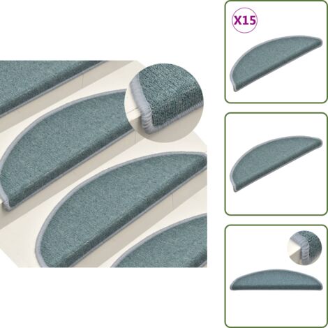 Tappetini in PP - vidaXL Tappetini per scale 15 pz 56x17x3 cm Blu mare semicircolari - Tappetini per scale in moquette