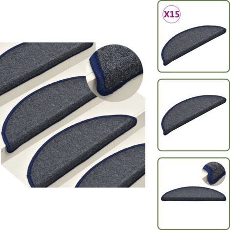 Tappetini in PP - vidaXL Tappetini per scale 15 pz 56x17x3 cm Grigio scuro e blu semicircolari - Tappetini per scale grigio e blu