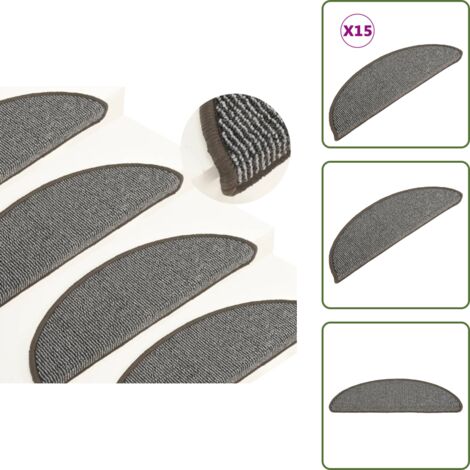 Tappetini in PP - vidaXL Tappetini per scale 15 pz 56x17x3 cm Grigio Semicircolari - Tappetini per scale grigi