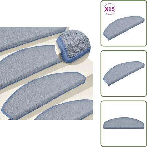 Tappetini in PP - vidaXL Tappetini per scale 15 pz 65x24x4 cm Grigio chiaro e blu Semicircolari Grandi - Tappetini per scale semicircolari