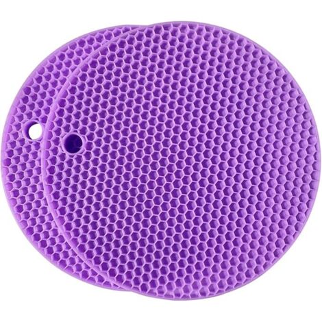 Tappetini in silicone extra spessi e antiscivolo, 18 cm, set rotondo da 2 pezzi (viola) - tappetini resistenti al calore con fori per appenderli, adatti per pentole calde, piani di lavoro e cucine. Ta