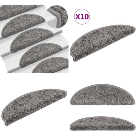 Tappetini per scale 10 pz 56x17x3 cm Grigio Semicircolari - Tappetini antiscivolo - Tappetini per scale grigi