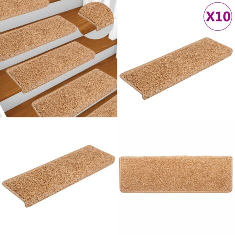 Tappetini per scale 10 pz 65x21x4 cm Beige Bordo rettangolare - Tappetini antiscivolo - Tappetini per scale beige