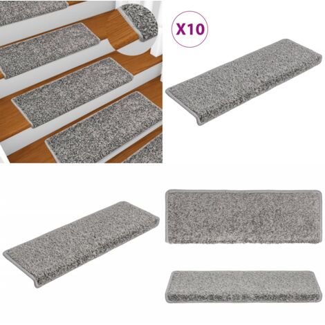 Tappetini per scale 10 pz 65x21x4 cm Grigio Bordo rettangolare - Tappetini antiscivolo - Tappetini per scale grigi