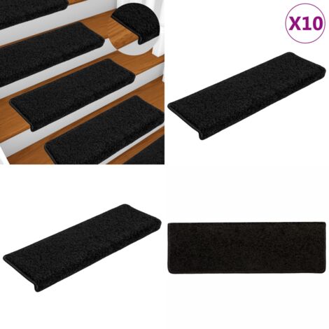 Tappetini per scale 10 pz 65x21x4 cm Nero Bordo rettangolare - Tappetini antiscivolo - Tappetini per scale neri