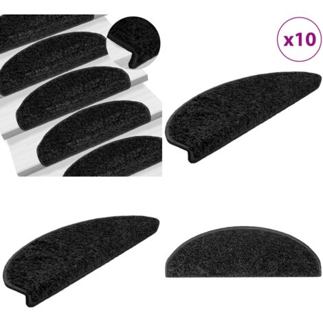 Tappetini per scale 10 pz 65x21x4 cm Nero Semicircolari Grandi - Tappetini antiscivolo - Tappetini per scale neri