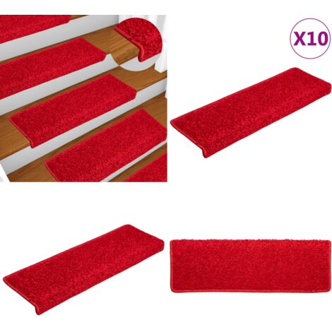 Tappetini per scale 10 pz 65x21x4 cm Rosso Bordo rettangolare - Tappetini antiscivolo - Tappetini per scale rosso