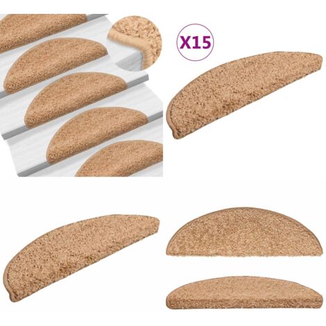Tappetini per scale 15 pz 56x17x3 cm Beige Semicircolari - Tappetini antiscivolo - Tappetini per scale beige