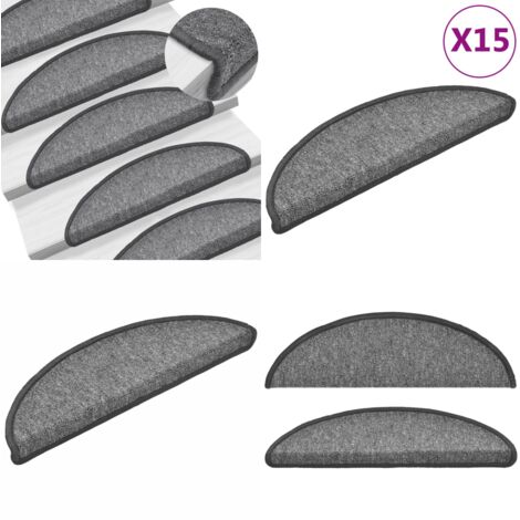 Tappetini per scale 15 pz 56x17x3 cm Grigio scuro Semicircolari - Tappetini antiscivolo - Tappetini per scale grigio scuro