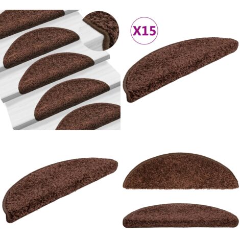 Tappetini per scale 15 pz 56x17x3 cm Marrone Semicircolari - Tappetini antiscivolo - Tappetini per scale marrone