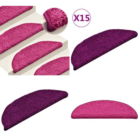 Tappetini per scale 15 pz 56x17x3 cm rosa semicircolari - Tappetini in moquette - Tappetini antiscivolo