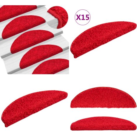 Tappetini per scale 15 pz 56x17x3 cm rossi semicircolari - Tappetini antiscivolo - Tappetini per scale rosso