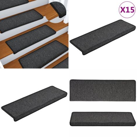 Tappetini per scale 15 pz 65x21x4 cm Antracite Bordo rettangolare - Tappetini antiscivolo - Tappetini per scale antracite