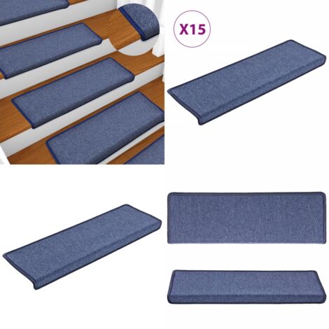 Tappetini per scale 15 pz 65x21x4 cm blu bordo rettangolare - Tappetini antiscivolo - Tappetini per scale blu