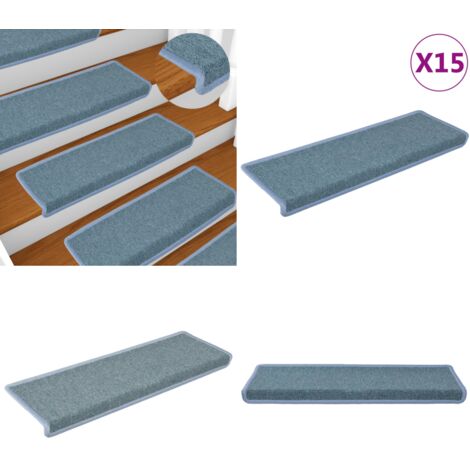 Tappetini per scale 15 pz 65x21x4 cm Blu mare con bordo rettangolare - Tappetini antiscivolo - Tappetini per scale in polipropilene