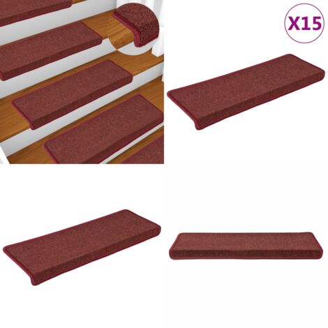 Tappetini per scale 15 pz 65x21x4 cm Bordeaux bordo rettangolare - Tappetini antiscivolo - Tappetini per scale in polipropilene