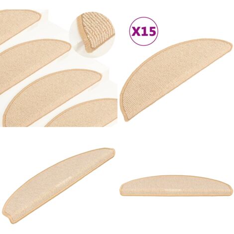 Tappetini per scale 15 pz 65x21x4 cm Crema Semicircolari Grandi - Tappetini antiscivolo - Tappetini per scale in moquette