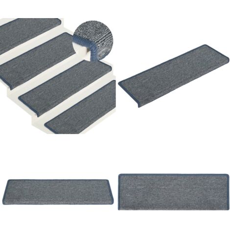 Tappetini per scale 15 pz 65x21x4 cm Grigio chiaro e blu con bordo rettangolare - Tappetini antiscivolo - Tappetini per scale grigio e blu