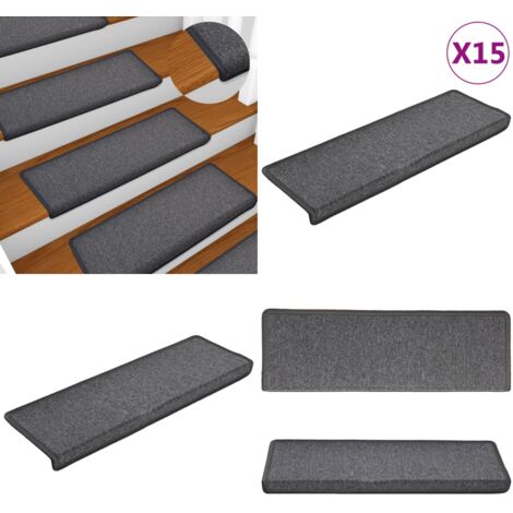 Tappetini per scale 15 pz 65x21x4 cm Grigio scuro Bordo rettangolare - Tappetini antiscivolo - Tappetini per scale grigio scuro