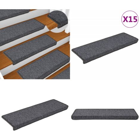 Tappetini per scale 15 pz 65x21x4 cm Grigio scuro Bordo rettangolare - Tappetini antiscivolo - Tappetini per scale grigio scuro