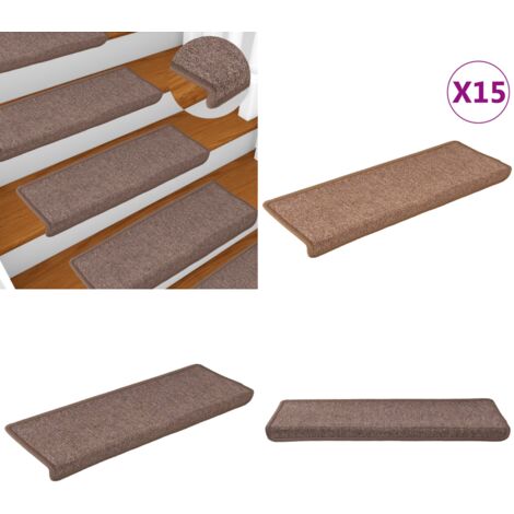 Tappetini per scale 15 pz 65x21x4 cm Marrone Bordo rettangolare - Tappetini antiscivolo - Tappetini per scale marrone