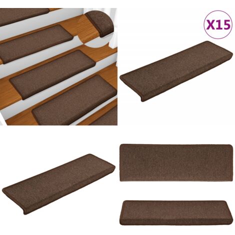 Tappetini per scale 15 pz 65x21x4 cm Marrone Bordo rettangolare - Tappetini antiscivolo - Tappetini per scale marrone