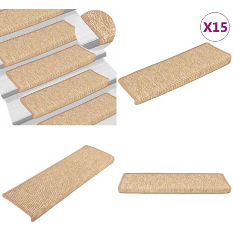 Tappetini per scale 15 pz 65x21x4 cm Marrone chiaro Bordo rettangolare - Tappetini antiscivolo - Tappetini per scale con nastro adesivo