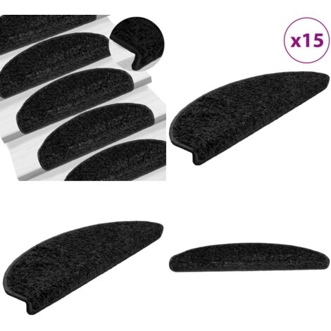 Tappetini per scale 15 pz 65x21x4 cm Nero Semicircolari Grandi - Tappetini antiscivolo - Tappetini per scale neri