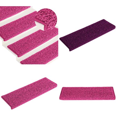 Tappetini per scale 15 pz 65x21x4 cm Rosa Bordo rettangolare - Tappetini antiscivolo - Tappetini per scale rosa